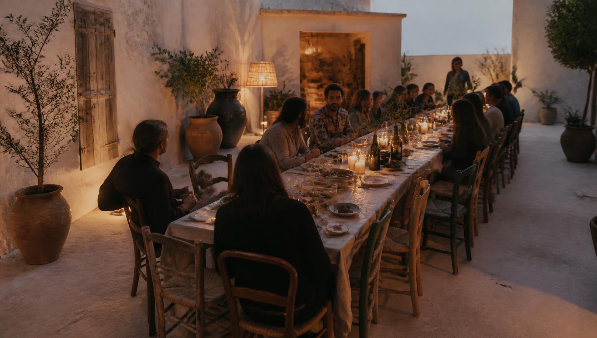 Guests gathered at a long communal table at a corporate client dinner in Austin